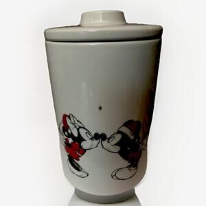 Disney White Mickey And Minnie Mouse Christmas Ceramic Canister